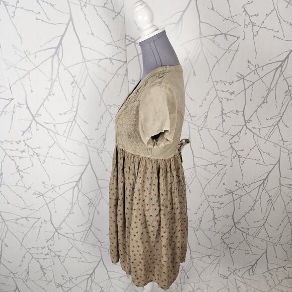 Meadow Lane Gold Beige Floral Embroidered Empire Waist Dress - Picture 4 of 8